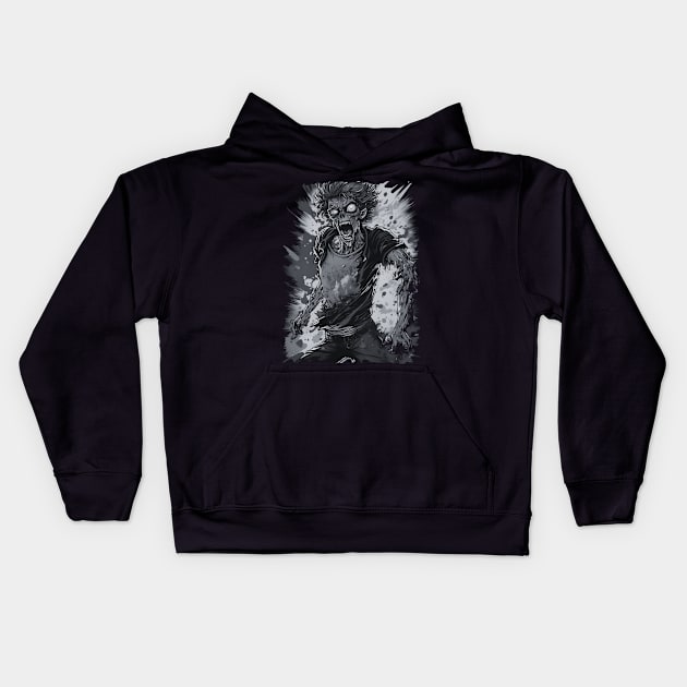 Zombie comic book style black and white Kids Hoodie by Terror-Fi